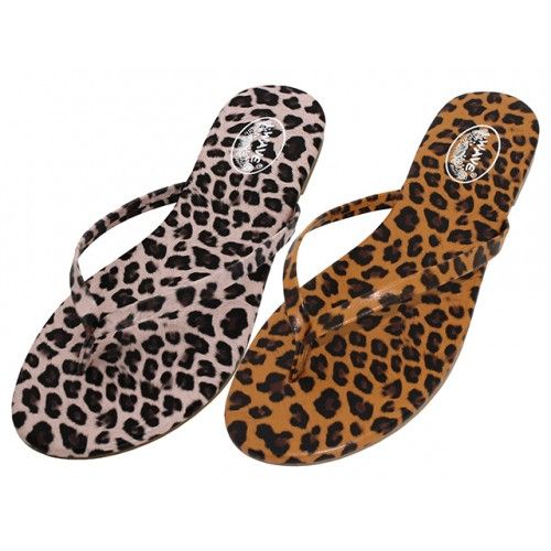 Wholesale Footwear Women's Wave Leopard Printed Upper Thong Sandals 5-10
