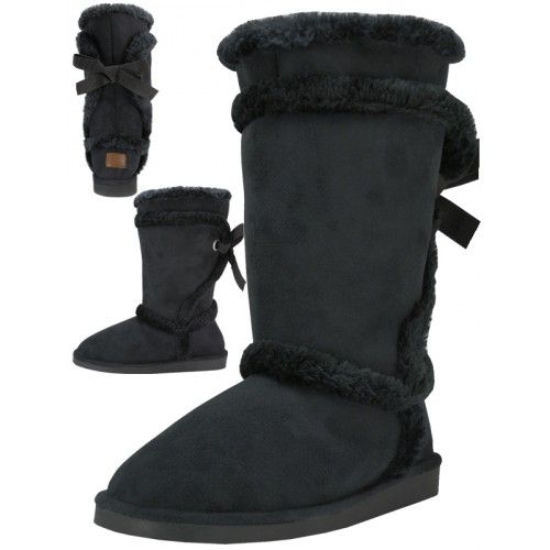 Wholesale Footwear Women's Microfiber Faux Fur Lining Winter Boots In Black