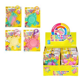Wholesale Footwear Fidget Popper Sea Animals 4ast Eychain 24pc Pdq/rainbow/solid Colors/tie On Card