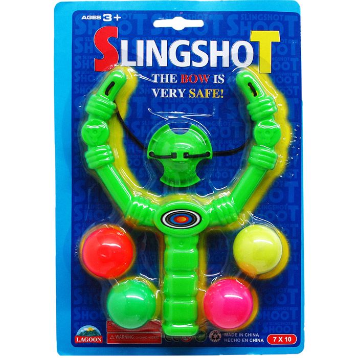 Wholesale Footwear 7.25" Slingshot W/ 4pc Balls On Blister Card, 4 Assrt