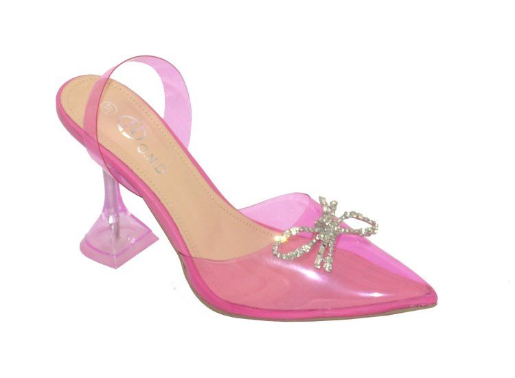 Wholesale Footwear Womens Clear Heels Sandals Transparent Peep Toe Mules In Pink