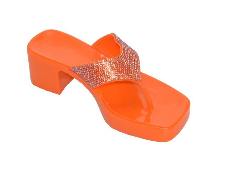 Wholesale Footwear Women's Slip On Sandals Slide Glitter Bling Casual Sandal In Orange