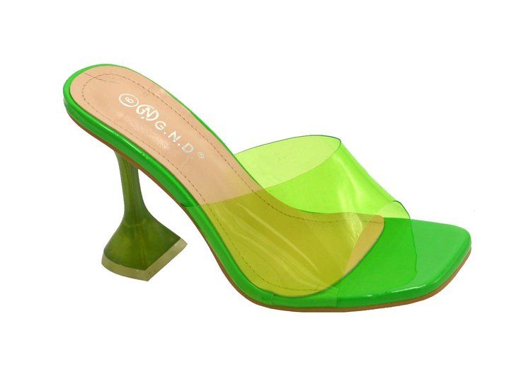 Wholesale Footwear Womens Clear Heels Sandals Transparent Peep Toe Mules In Green