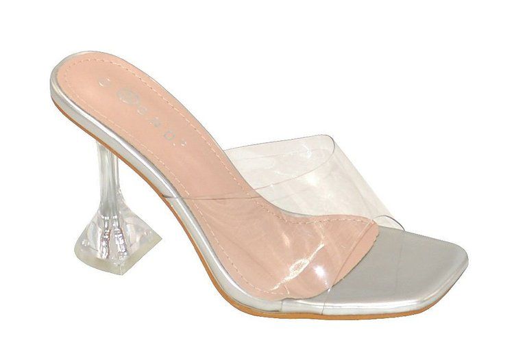 Wholesale Footwear Womens Clear Heels Sandals Transparent Peep Toe Mules In Clear