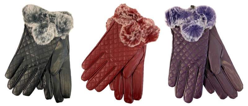 Wholesale Footwear Faux Leather Lady Winter Fur Gloves Solid Color