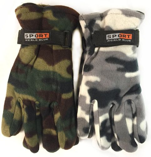 Wholesale Footwear Fleece Green White Camo Print Winter Gloves Assorted
