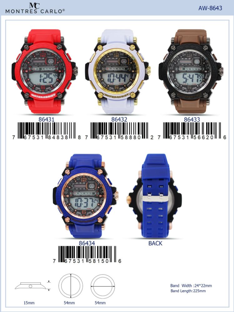 Wholesale Footwear Digital Watch - 86432 assorted colors