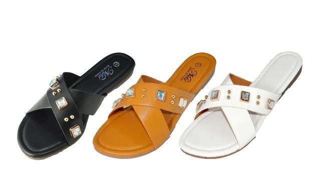 Wholesale Footwear Women's Jewel Cross Slide Sandals