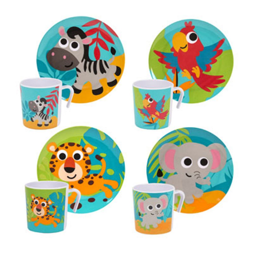 Wholesale Footwear Dinnerware Kids Jungle Animal Plate/mug 4asst 48pc Pdq Elephant/parrot/zebra/leopard