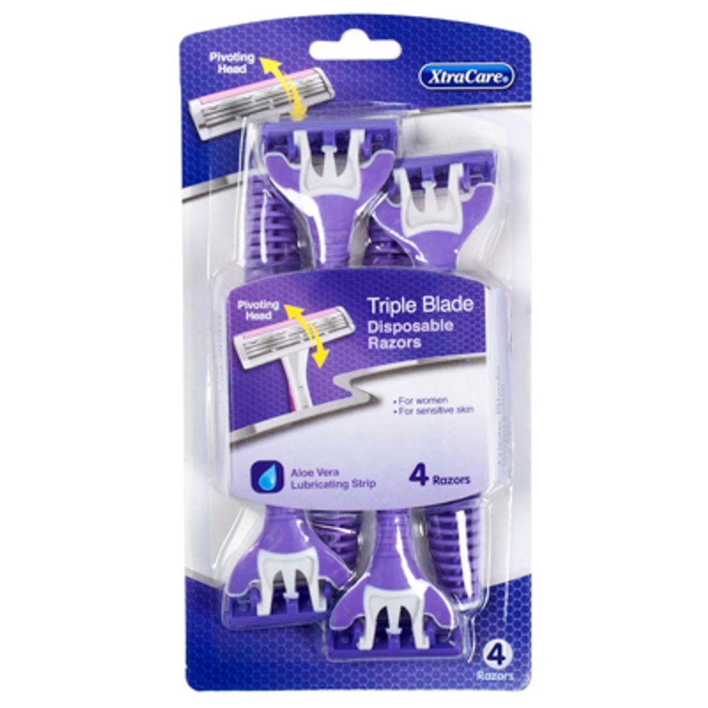 Wholesale Footwear Razors 4pk Pivot Head Womens Triple Blade Xtracare Carded
