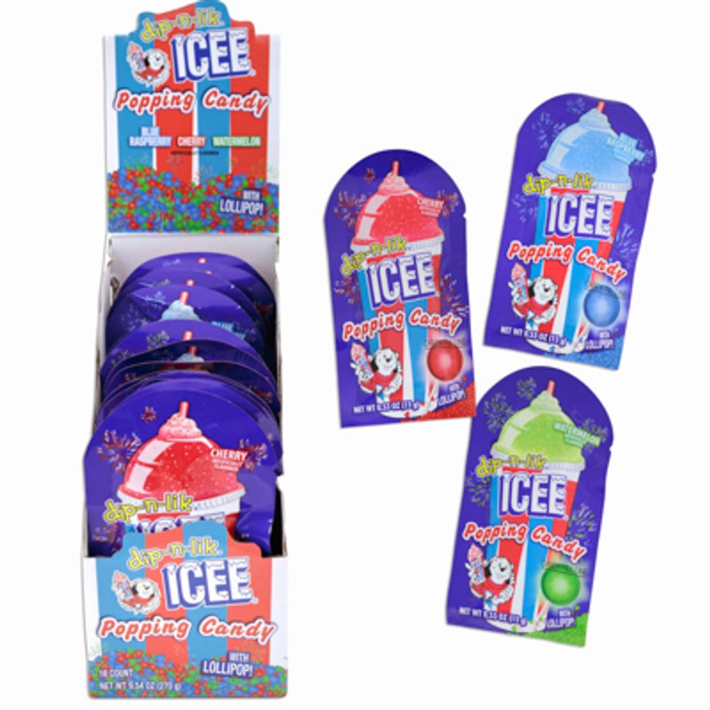 Wholesale Footwear Icee Popping Candy 3 Flavors W/lollipop 0.53 Oz In 18pc Counter Display