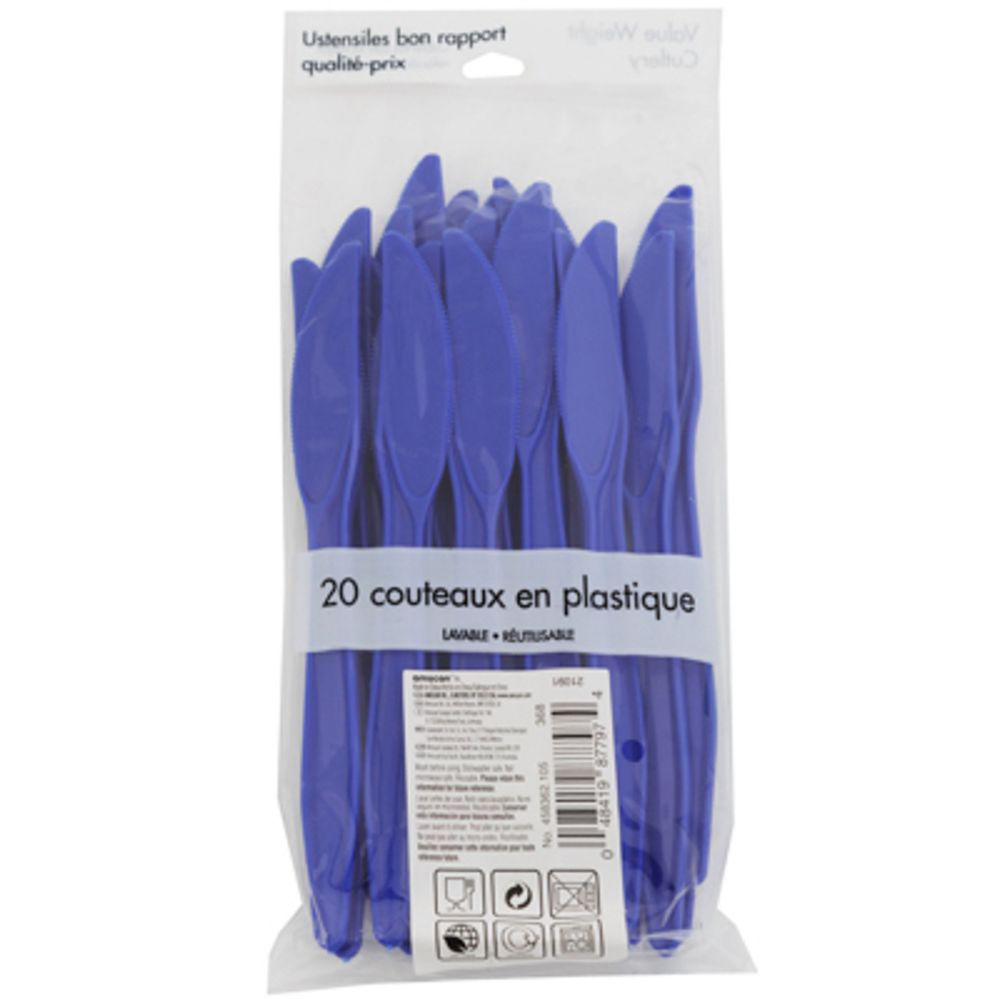 Wholesale Footwear Plastic Knives 20ct Blue