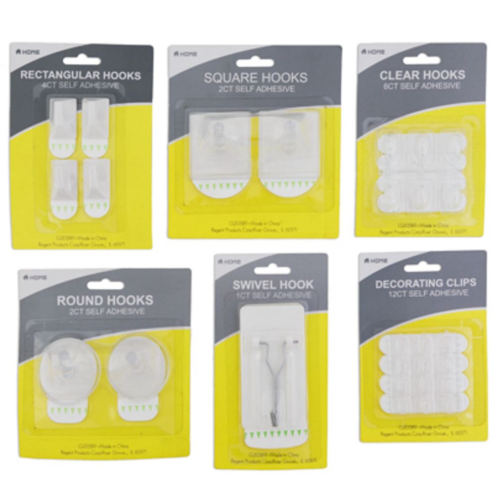 Wholesale Footwear Hook Asst SelF-Adhesive 6ast White/clear 1/2/4/6/12 Pks Housewares/blistercard