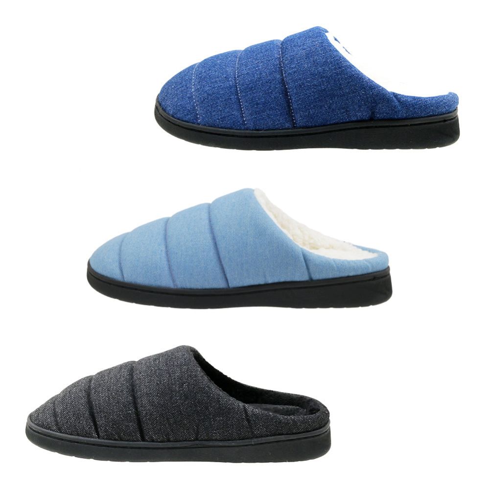 Wholesale Footwear Men's Puffy Denim Slipper Assorted