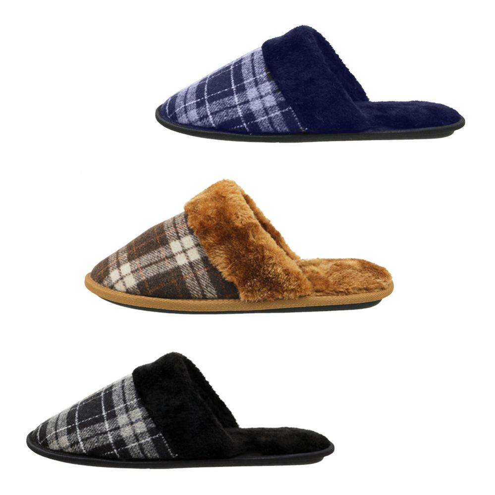 Wholesale Footwear Men's Tartan Slipper Assorted