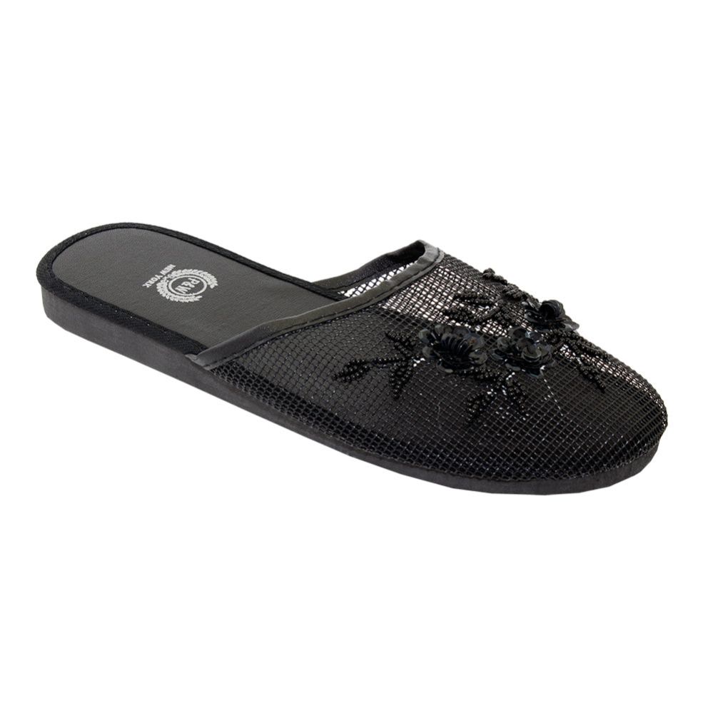 Wholesale Footwear Women's Floral Mesh Slipper Black