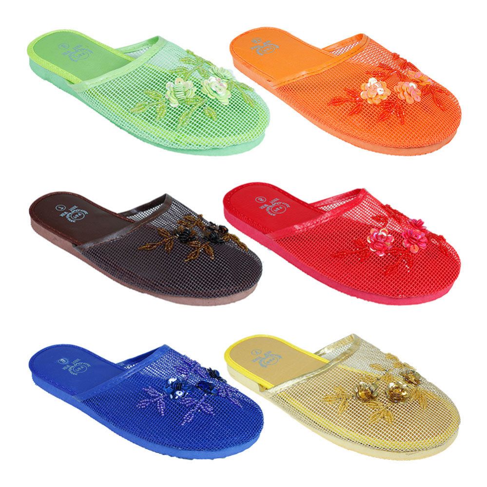 Wholesale Footwear Women's Floral Mesh Slipper Assorted