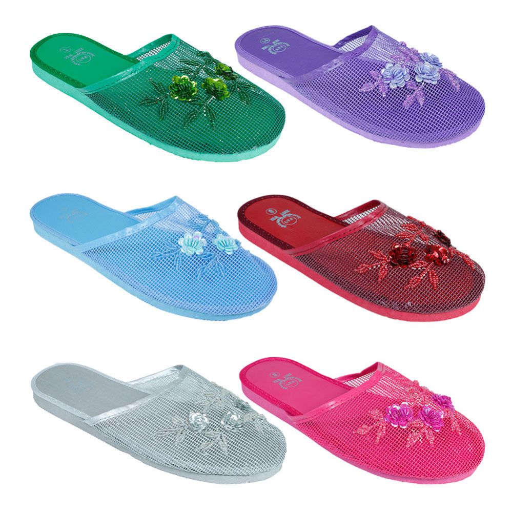 Wholesale Footwear Women's Floral Mesh Slipper Assorted