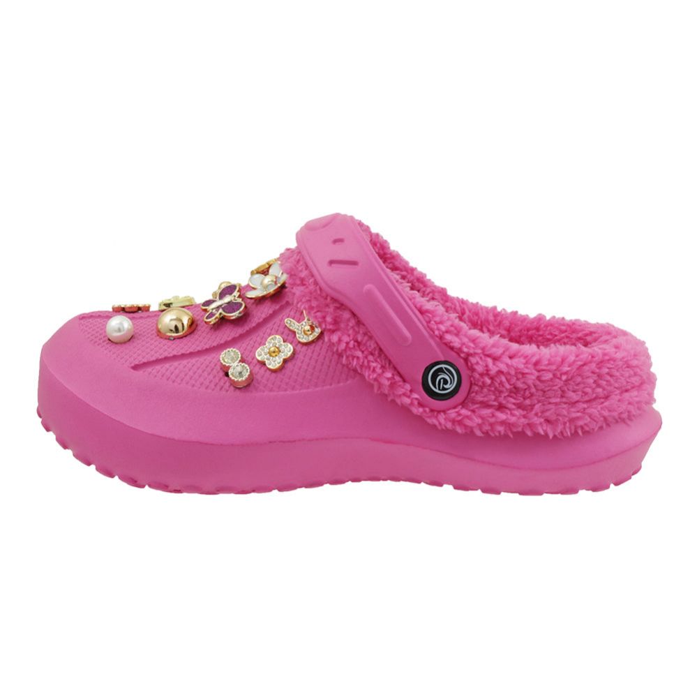 Wholesale Footwear Women's Rhinestone Fur Lined Clog Pink