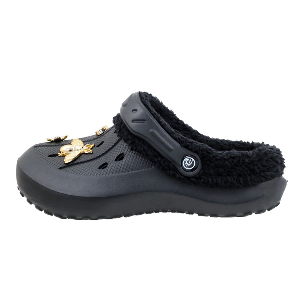 Wholesale Footwear Women's Rhinestone Fur Lined Clog Black