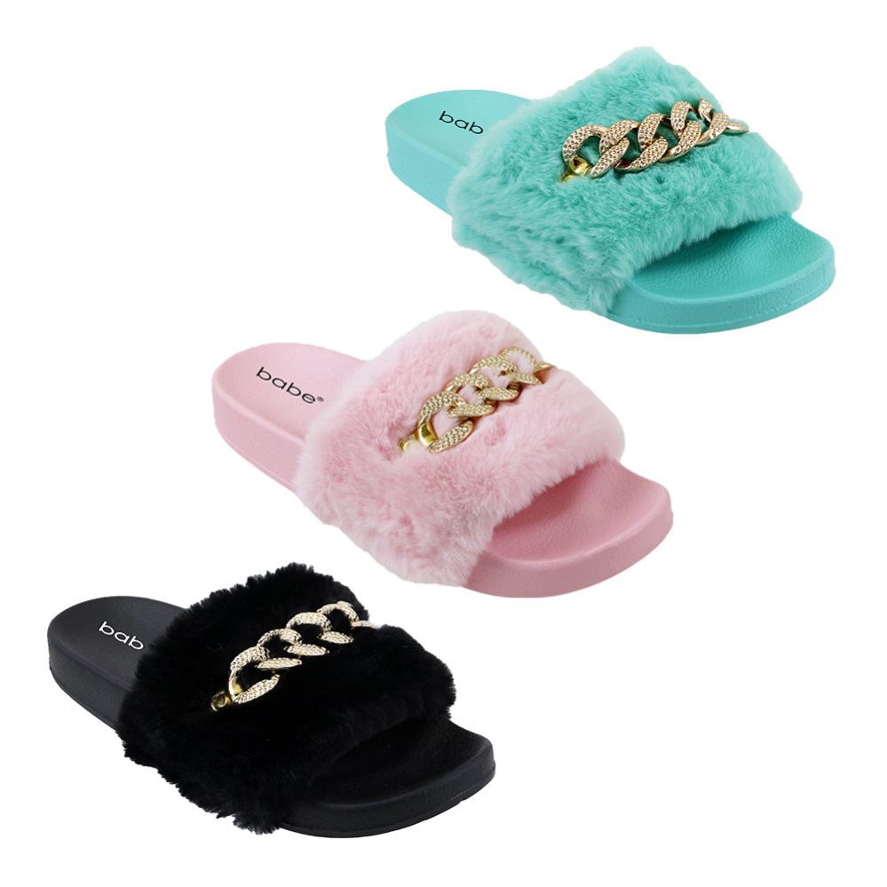Wholesale Footwear Women's Fur Chain Slide Assorted