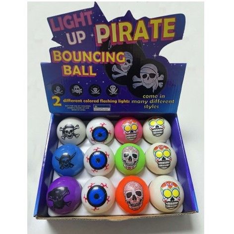 Wholesale Footwear LighT-Up Flashing Ball  2.25in 2-12pc Pdqs 1 Pirate/1 Skull & Eyeball Polybag/label