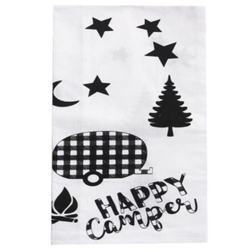 Wholesale Footwear Towel Happy Camper Plaid Black/white 26x.25x17.5
