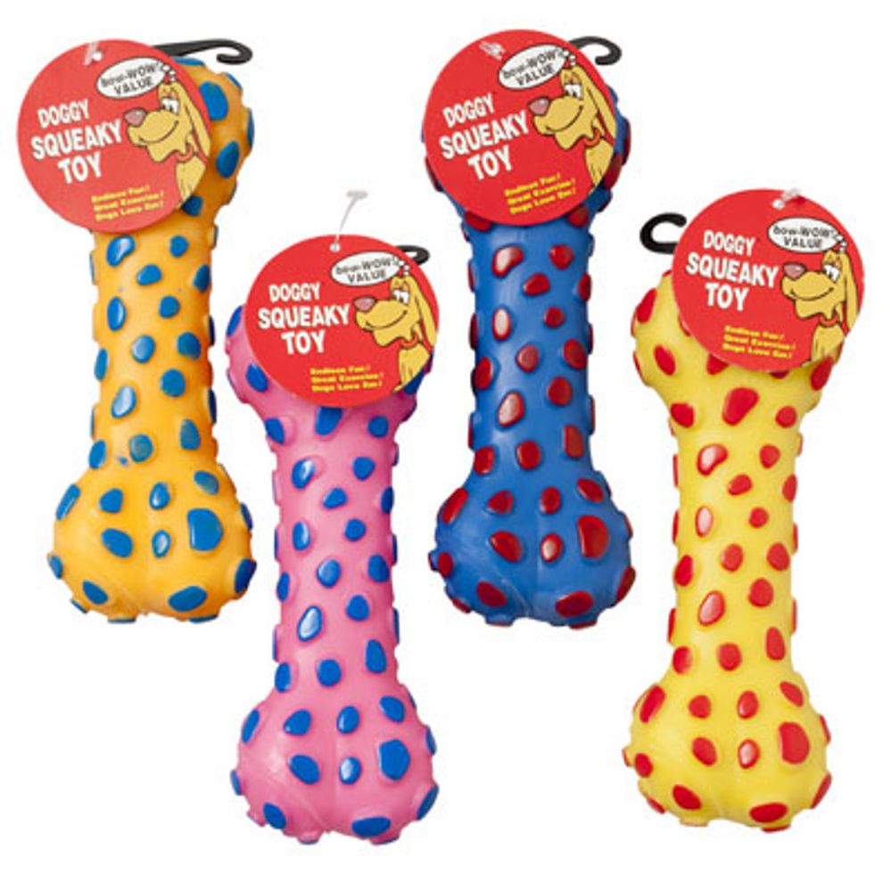 Wholesale Footwear Dog Toy Vinyl Bone With Squeaker 6 Assorted Colors In Pdq #14038