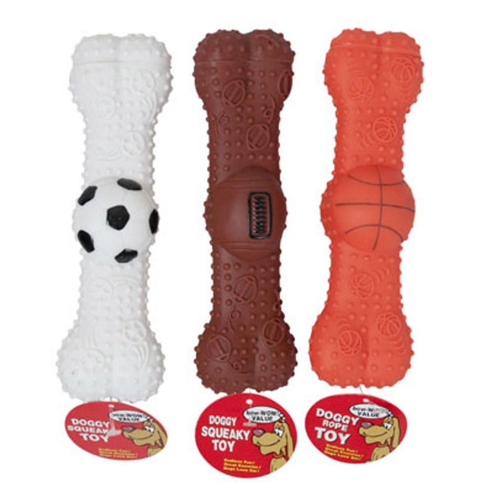 Wholesale Footwear Dog Toy Vinyl W/squeaker 8 Inch Sports Bone 3 Asst In Pdq #s10028