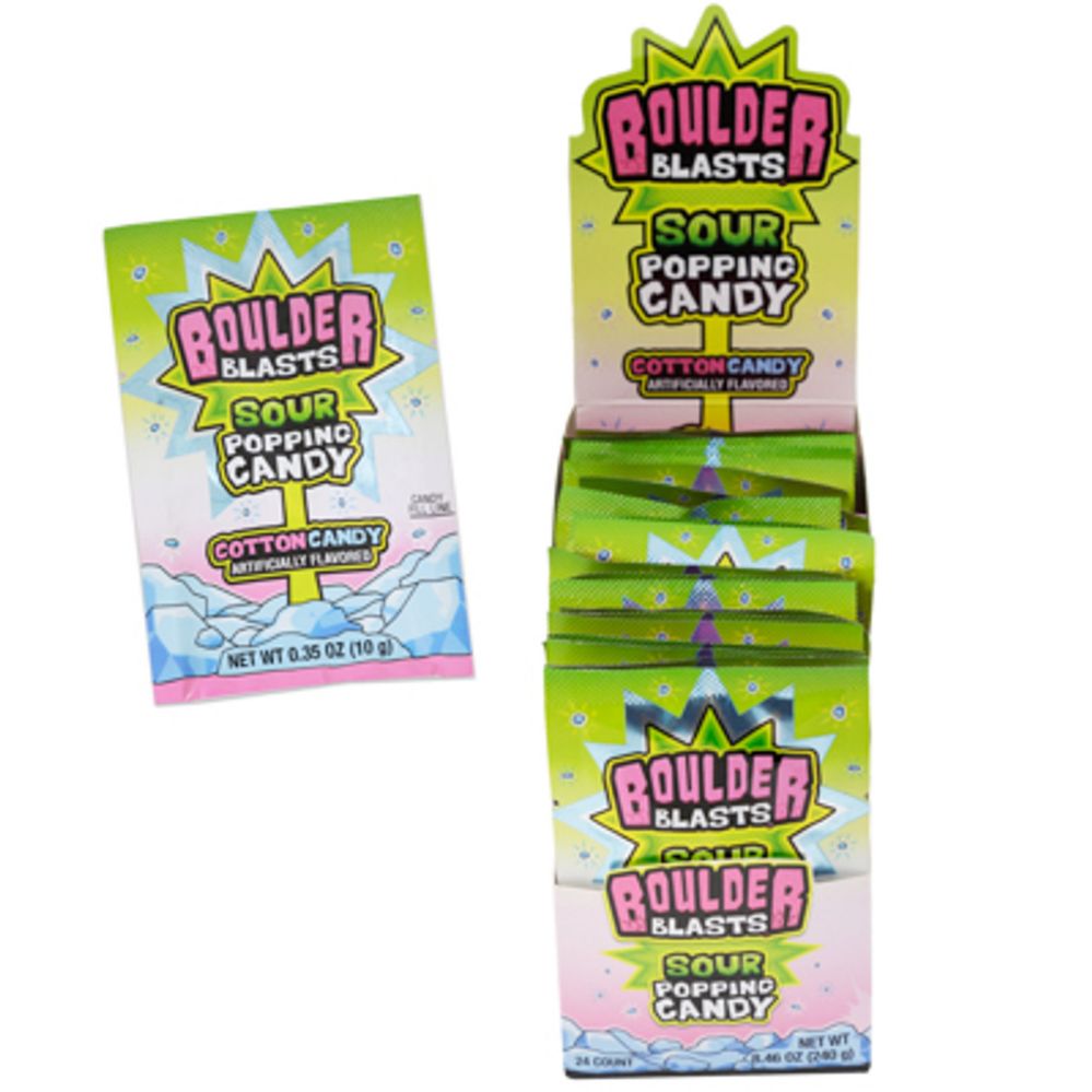 Wholesale Footwear Boulder Blast Sour Popping Candy Cotton Candy Flavor .53 Oz In 24ct Display