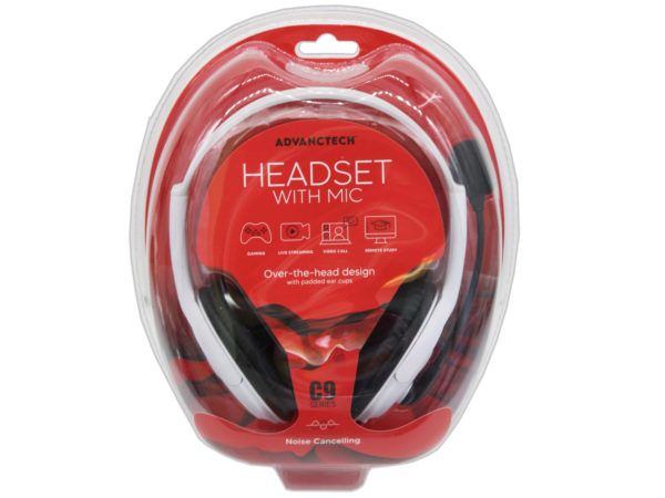Wholesale Footwear Gaming Headphone With Mic In White With Black Ear Cushions