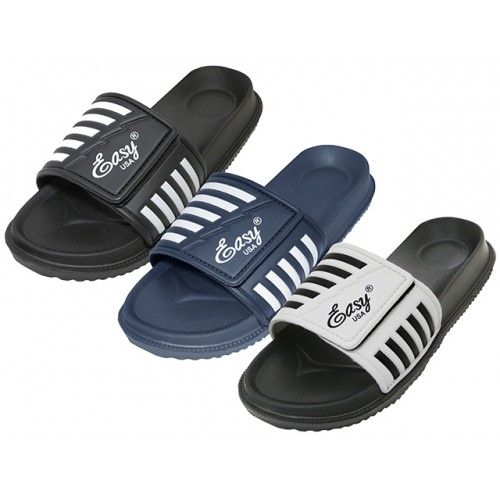 Wholesale Footwear Men's Velcro Upper With Black/white Stripe Upper Slide Sandal