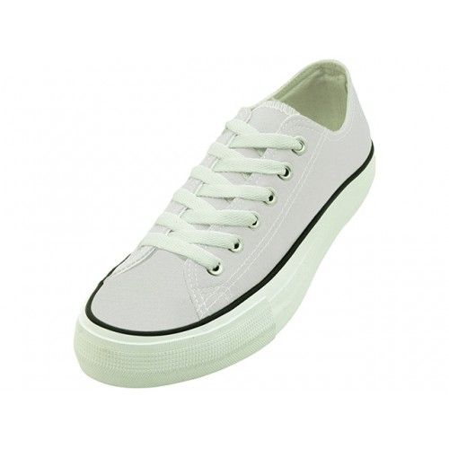 Wholesale Footwear Women's Comfortable Cotton Canvas Lace Up Shoes White Color