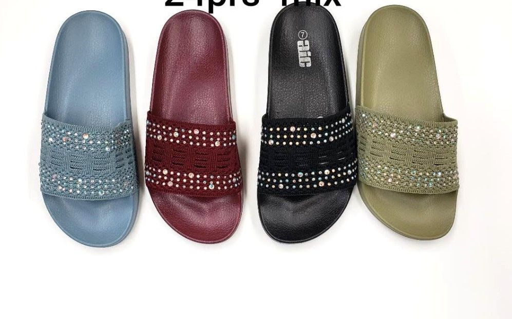 Wholesale Footwear Women's Knit Beaded Slipper Sandel Size 5-10