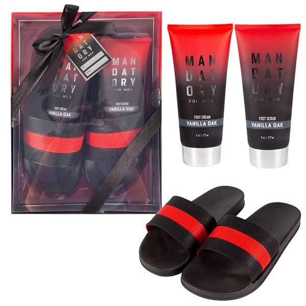 Wholesale Footwear Black/red Mens Slipper Set (box Version W/ Foot Lotion + Foot Scrub)