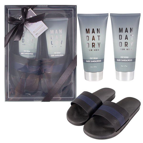 Wholesale Footwear Black/red Mens Slipper Set (box Version W/ Foot Lotion + Foot Scrub)