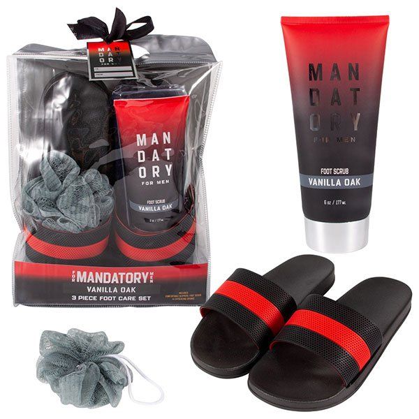 Wholesale Footwear Black/red Mens Slipper Set (bag Version W/ Loofah + All Over Wash)