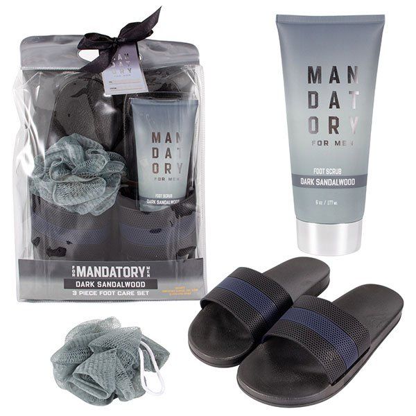 Wholesale Footwear Black/blue Mens Slipper Set (bag Version W/ Loofah + All Over Wash)