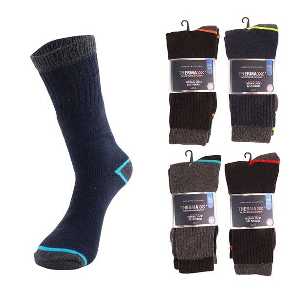 Wholesale Footwear Thermaxxx Thermal Socks 3PK Neon Lines