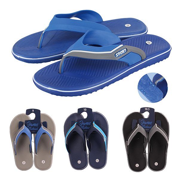 Wholesale Footwear JM Men Slippers 2 Tone Strap White Line
