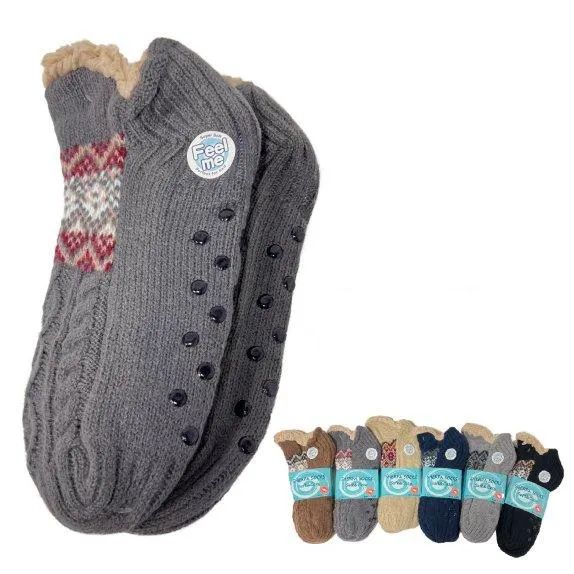 Wholesale Footwear Men's Plush Lined Non Slip Sherpa Booties - Argyle