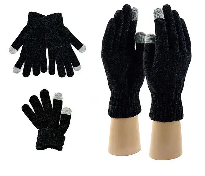 Wholesale Footwear Unisex Chenille Touchscreen Warm Winter Gloves In Black