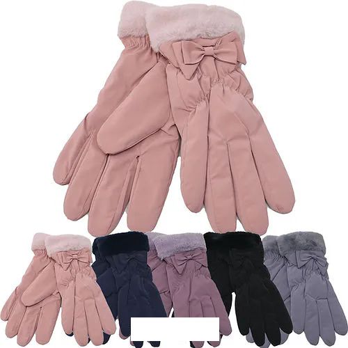 Wholesale Footwear Women's Winter Gloves Ribbon Style Fur