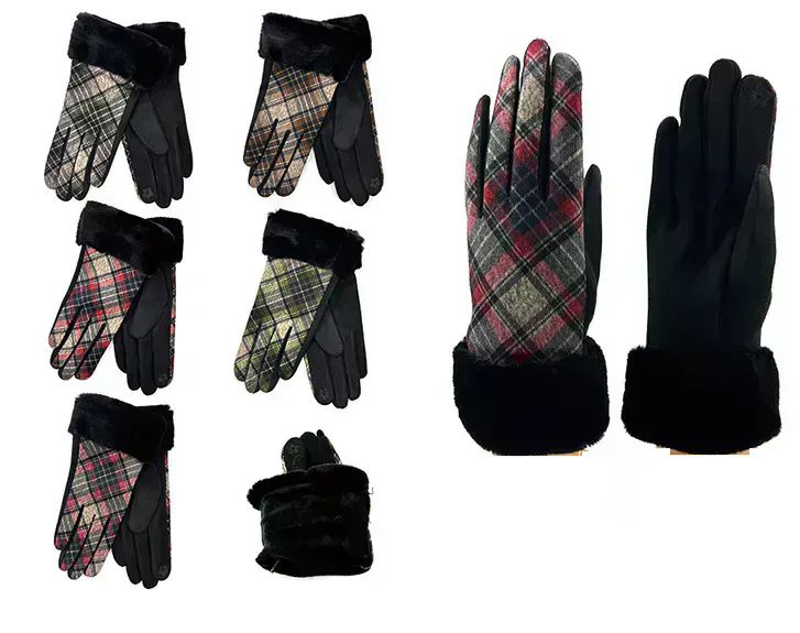 Wholesale Footwear Womens Plaid Winter Gloves In Assorted Color