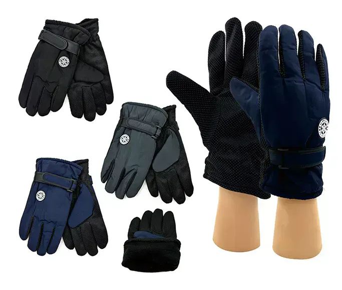 Wholesale Footwear Men's Assorted Fuzzy Interior Gripper Winter Gloves With Strap