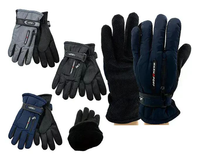 Wholesale Footwear Men's Assorted Fuzzy Interior Gripper Winter Gloves With Strap