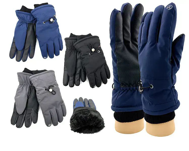 Wholesale Footwear Men's Assorted Fuzzy Interior Gripper Winter Gloves