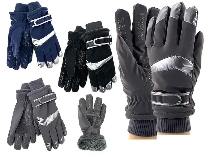 Wholesale Footwear Men's Assorted Fuzzy Interior Gripper Winter Gloves