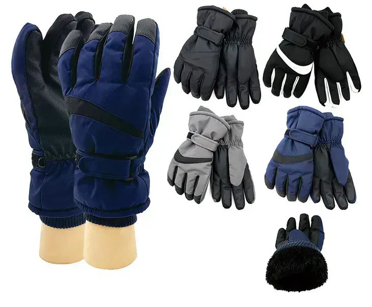 Wholesale Footwear Men's Assorted Fuzzy Interior Gripper Winter Gloves