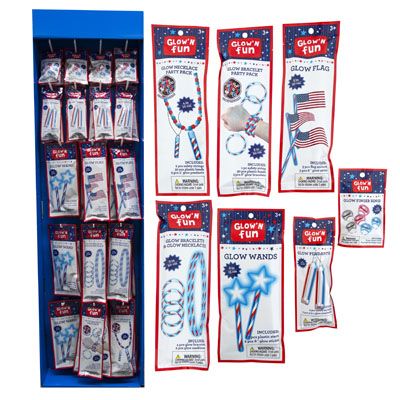 Wholesale Footwear Glow Stick 102pc Patriotic Disp 7asst Styles In Power Panel Ea In Foil Bag